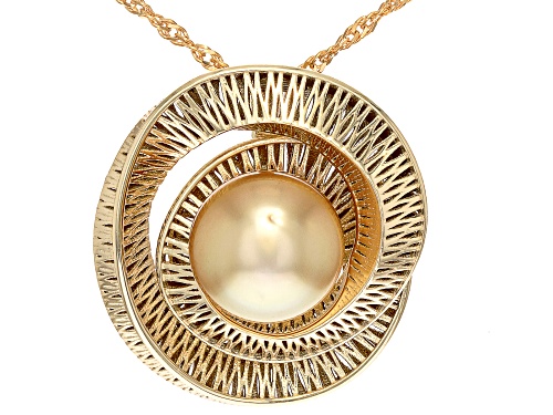 9mm Golden Cultured South Sea Pearl 18k Gold Over Sterling Silver Pendant with Chain