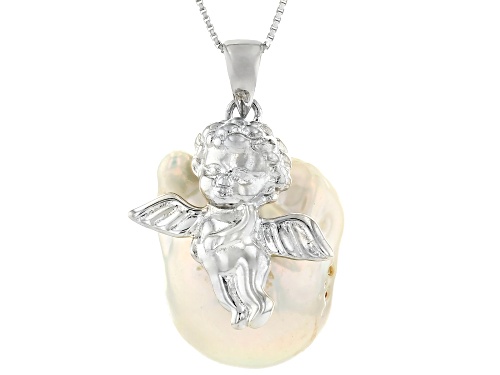 Genusis™ 16-17mm White Cultured Freshwater Pearl Rhodium Over Sterling Silver Pendant with Chain