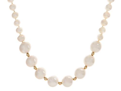 6-7mm and 11-12mm White Cultured Freshwater Pearl 14k Yellow Gold 18" Necklace - Size 18