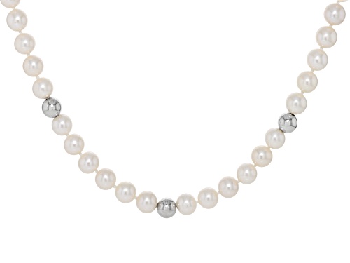 7-7.5mm White Cultured Freshwater Pearl Rhodium Over Sterling Silver 18" Necklace - Size 18