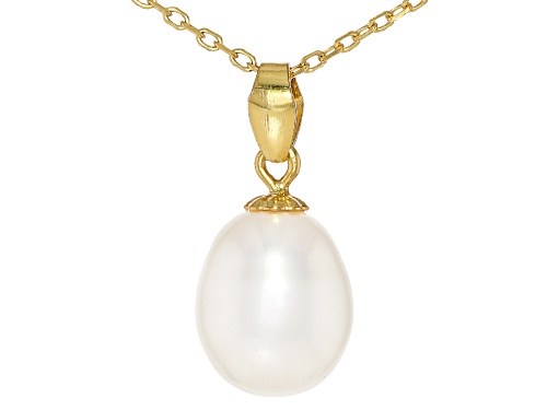 8-9mm White Cultured Freshwater Pearl 14k Gold Over Sterling Silver Pendant with Chain