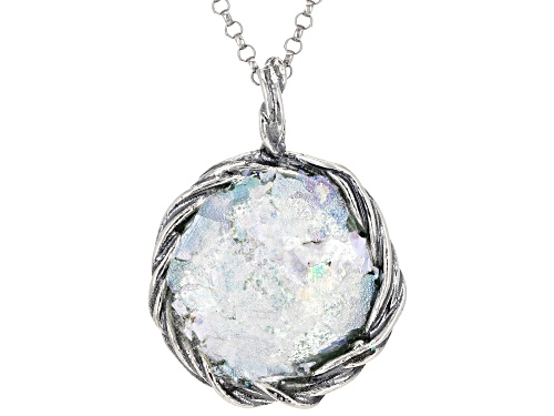 Artisan Collection of Israel™ 17mm Roman Glass Sterling Silver Textured Pendant With Chain