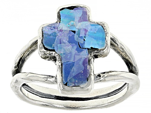 Artisan Collection of Israel™ 15x10mm Roman Glass Sterling Silver Cross Ring - Size 10