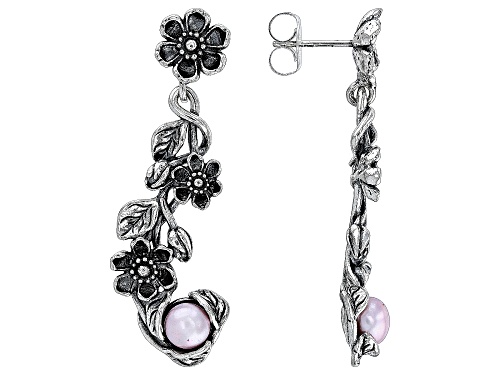 Artisan Collection of Israel™ 6-6.5mm Pink Cultured Freshwater Pearl Sterling Silver Floral Earrings