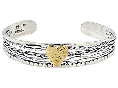 Artisan Collection of Israel™ Two Tone Sterling Silver & 14k Gold Over Silver Heart Cuff Bracelet