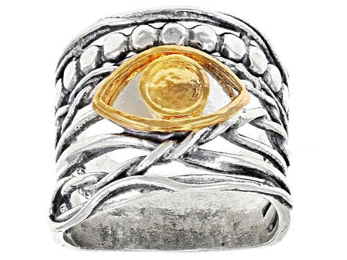 Artisan Collection of Israel™ Two Tone Sterling Silver & 14K Gold Over Silver Evil Eye Ring - Size 6
