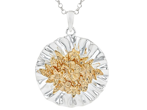 Artisan Collection of Israel™ Two Tone Sterling Silver & 14K Gold Over Silver Floral Pendant