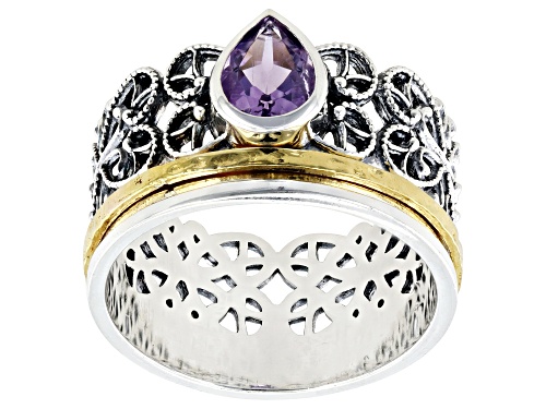 Artisan Collection of Israel™ 0.65ct Amethyst Two Tone Sterling Silver & 14K Gold Over Silver Ring - Size 9