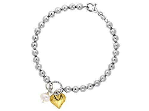 Artisan Collection of Israel™ 7-7.5mm Cultured Freshwater Pearl Silver Two Tone Charm Bracelet - Size 7.5