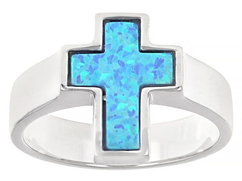 Artisan Collection of Israel™ 12x9mm Lab Created Blue Opal Sterling Silver Inlay Cross Ring - Size 9