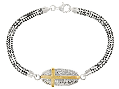 Artisan Collection of Israel™ Two Tone Sterling Silver & 14K Gold Over Silver Cross Bracelet - Size 8