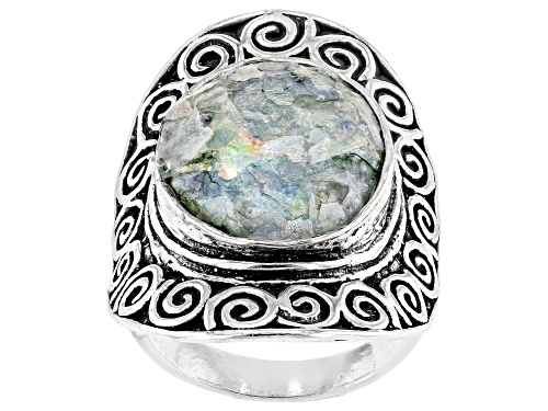 Artisan Collection of Israel™ 13x18mm Roman Glass Sterling Silver Scroll Detail Ring - Size 8
