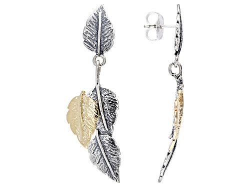 Artisan Collection of Israel™ Two Tone Sterling Silver & 14K Gold Over Silver Leaf Dangle Earrings