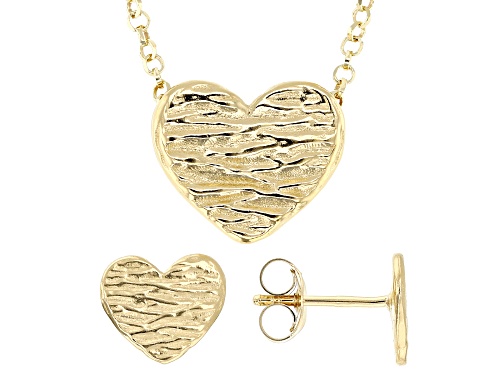 Artisan Collection of Israel™ 14K Gold Over Sterling Silver Textured Heart Earring & Necklace Set
