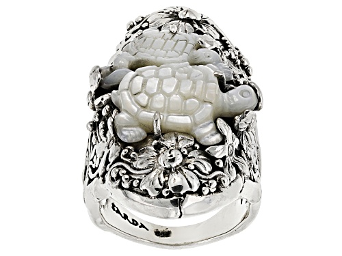 Artisan Gem Collection Of Bali™ Carved White Mother Of Pearl Two Turtle Sterling Silver Ring - Size 6