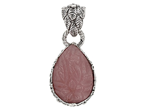 Artisan Collection Of Bali™ 25x17mm Pear Shape Carved Guava Quartz Flower Silver Pendant