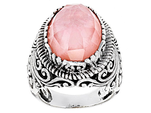 Artisan Gem Collection Of Bali™ Morganite Color Mother Of Pearl Triplet Silver Solitaire Ring - Size 6