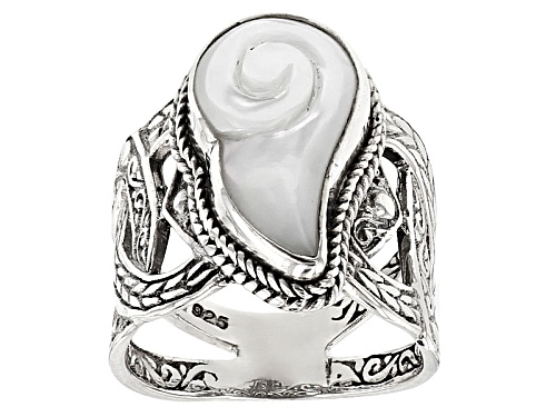 Artisan Gem Collection Of Bali™ Fancy Shape Carved Mother Of Pearl Seashell Silver Solitaire Ring - Size 6