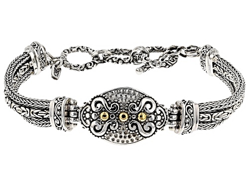 Artisan Collection Of Bali™ Silver And 18k Gold Accent Hammered Curly Q Triple Chain Bracelet - Size 7.5