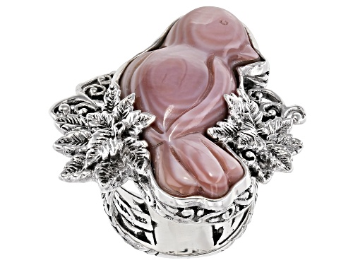 Artisan Collection Of Bali™ Carved Pink Mother Of Pearl Bird Silver Solitaire Ring - Size 7