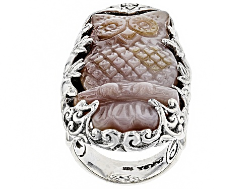 Artisan Collection of Bali ™ 37x17mm Carved Pink Mother Of Pearl Owl Solitaire Sterling Silver Ring - Size 8