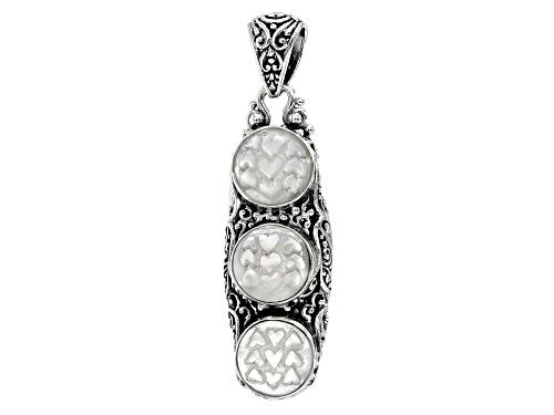 Artisan Collection Of Bali™ 12mm Round Carved White Mother Of Pearl Hearts Sterling Silver Pendant