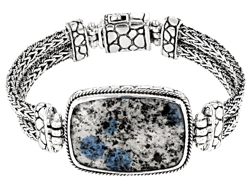 Artisan Collection Of Bali™ 30x20mm Azurite In Granite Silver Foxtail Chain Bracelet - Size 7