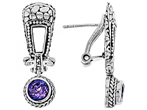 Artisan Collection Of Bali™ 2.00ctw 6mm Round Talkative™ Mystic Topaz® Silver Drop Earrings
