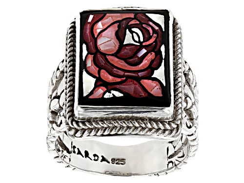 Artisan Collection Of Bali™ Mosaic White And Pink Mother Of Pearl Rose Silver Solitaire Ring - Size 7