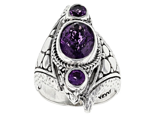 Photo of Artisan Collection Of Bali™ 2.64ctw Mixed Shapes, Carved & Checkerboard Amethyst Silver Ring - Size 7