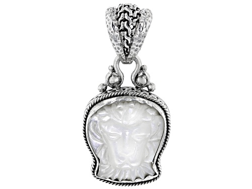 Artisan Collection Of Bali™ 20x18mm Carved White Mother Of Pearl Lion Silver Pendant