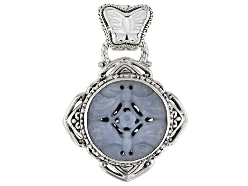 Artisan Collection Of Bali™ Carved Angelite And White Mother Of Pearl Butterfly Silver Pendant