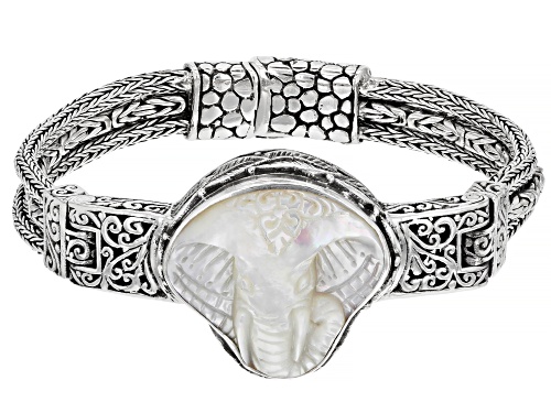 Artisan Collection Of Bali™ Carved White Mother Of Pearl Elephant Sterling Silver Bracelet - Size 6.75