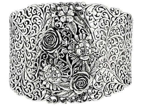 Artisan Collection Of Bali™ Sterling Silver "Good Luck" Ladybug And Rose Filigree Cuff Bracelet - Size 6.75