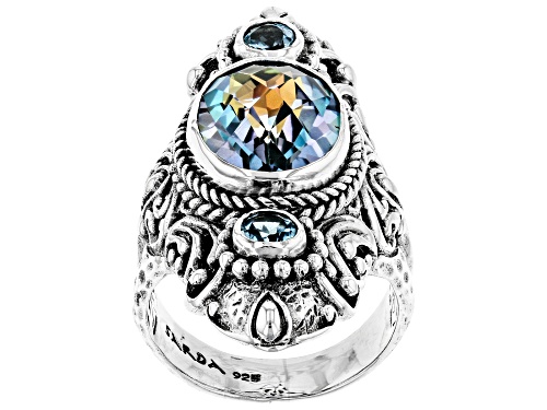 Artisan Collection Of Bali™ 5.45ctw Peter Pan Green™ Quartz And Swiss Blue Topaz Silver Ring - Size 7