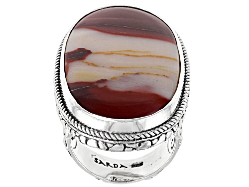 Artisan Collection Of Bali™ 35x20mm Oval Mookaite Cabochon Sterling Silver Solitaire Ring - Size 8
