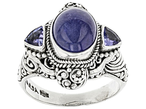 Photo of Artisan Gem Collection Of Bali™ Oval Cabochon And .30ctw Trillion Tanzanite Sterling Silver Ring - Size 12