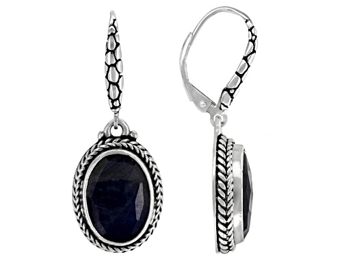 Artisan Collection Of Bali™ 9.24ctw 14x10mm Oval Blue Sapphire Sterling Silver Dangle Earrings
