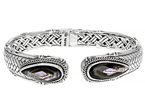 Photo of Artisan Collection Of Bali™ 20x8mm Pear Shape Abalone Doublet Silver Basket Weave Design Bracelet - Size 6.75