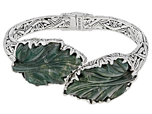 Photo of Artisan Collection Of Bali™ 33x21mm Carved Moss Agate Sterling Silver Leaf Bracelet - Size 6.5