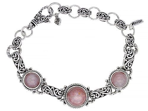 Artisan Collection Of Bali™ 10mm and 12mm Round Peach Moonstone Cabochon Silver Bracelet - Size 6.5