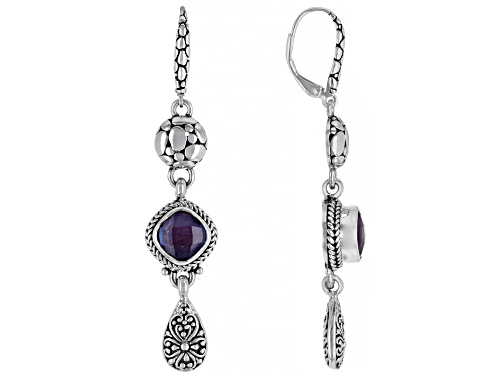 Photo of Artisan Collection Of Bali™ 8mm Square Cushion Ruby Triplet Silver Dangle Earrings