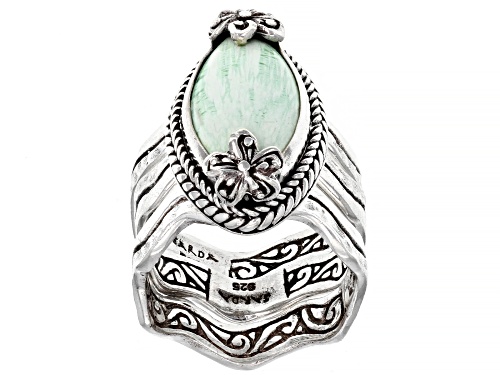 Photo of Artisan Collection of Bali™ 20x10mm Marquise Variscite Silver Stackable Ring With Bands - Size 7