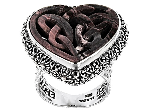 Photo of Artisan Collection Of Bali™ 23x21mm Carved Porcelain Jasper Sterling Silver Celtic Heart Ring - Size 7