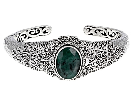 Artisan Collection Of Bali™ 5.33ct Oval Emerald Sterling Silver Cuff Bracelet - Size 6.75