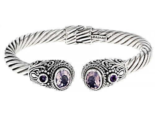 Artisan Collection Of Bali™ 9x7mm Blue Quartz And .26ctw Amethyst Sterling Silver Bracelet - Size 6.75