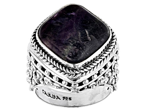 Artisan Collection Of Bali™ 15mm Square Cushion Banded Fluorite Sterling Silver Solitaire Ring - Size 8