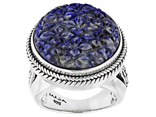 Artisan Collection of Bali™  20mm Carved Lapis Sterling Silver Flower Ring - Size 7