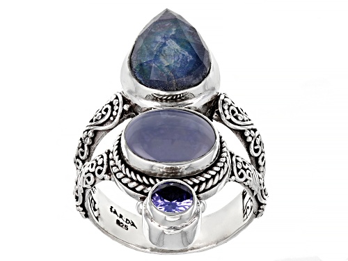Photo of Artisan Collection of Bali™ 4.48ctw Sapphire Quartz Triplet, Chalcedony & Tanzanite Silver Ring - Size 7