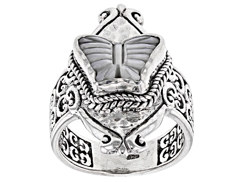 Photo of Artisan Collection of Bali™ 12x9mm Carved Mother-of-Pearl Silver Butterfly Ring - Size 7
